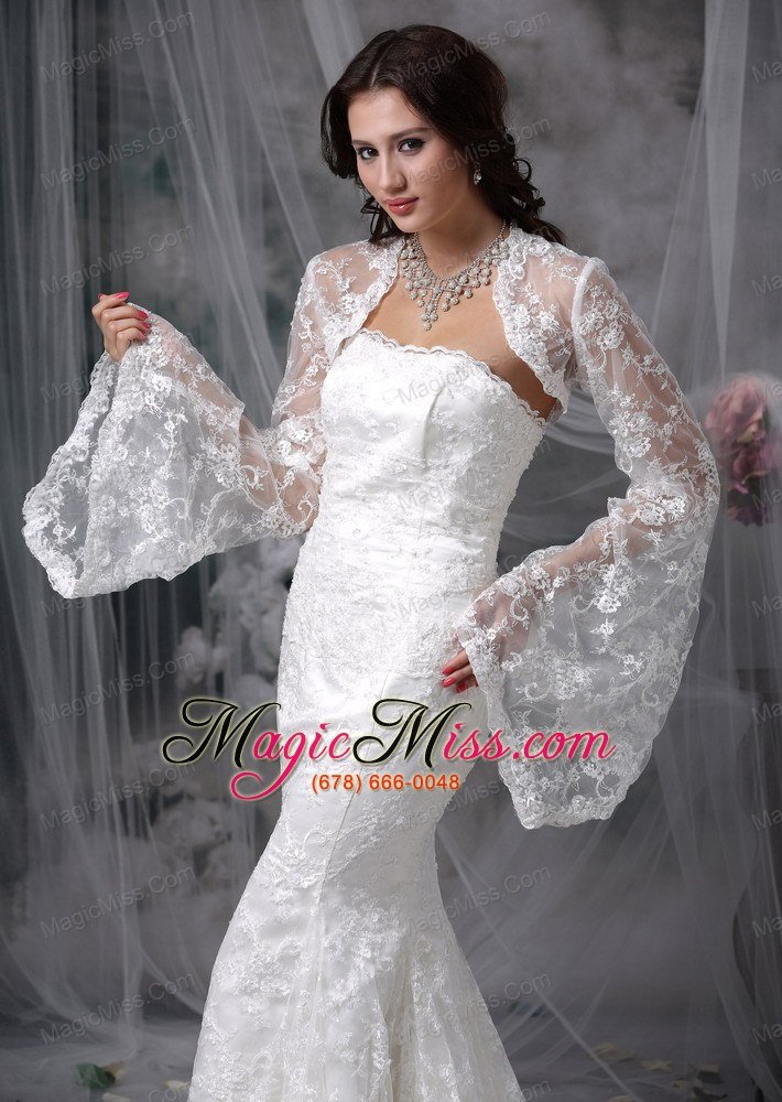 wholesale modest mermaid strapless court train lace wedding dress